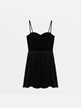 Zara Velvet Short Dress With Dotted Mesh Size L